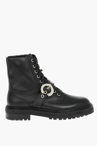 Leather CORA Combat Boots embellished with Crystal Buckle