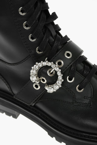 Leather CORA Combat Boots embellished with Crystal Buckle
