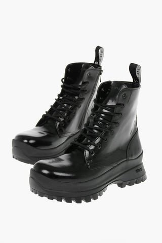 Faux Leather Combat Boots with Lettering Logo and Statement Sole