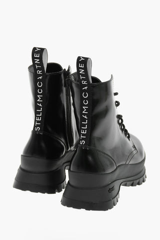 Faux Leather Combat Boots with Lettering Logo and Statement Sole