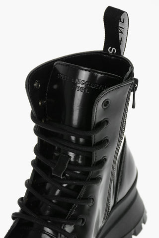 Faux Leather Combat Boots with Lettering Logo and Statement Sole