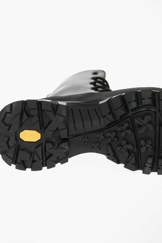 Faux Leather Combat Boots with Lettering Logo and Statement Sole