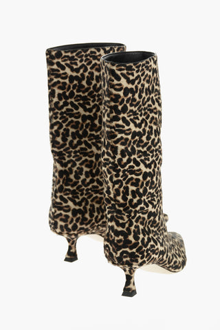 Leopard Printed CHADEE Ponyskin Pointed-toe Booties with Spool Heel 5cm