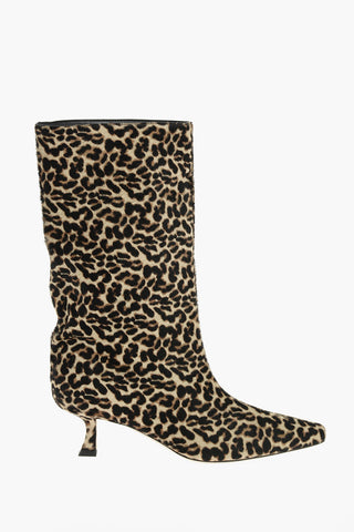 Leopard Printed CHADEE Ponyskin Pointed-toe Booties with Spool Heel 5cm