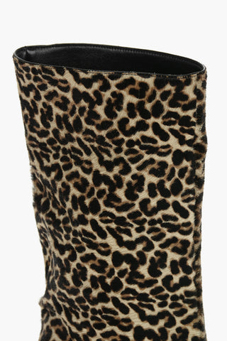 Leopard Printed CHADEE Ponyskin Pointed-toe Booties with Spool Heel 5cm