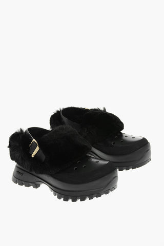 Faux-fur Trimmed TRACE Mules with Logoed Slingback Belt