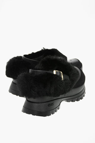 Faux-fur Trimmed TRACE Mules with Logoed Slingback Belt
