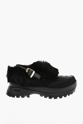 Faux-fur Trimmed TRACE Mules with Logoed Slingback Belt