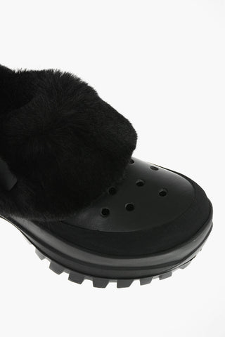 Faux-fur Trimmed TRACE Mules with Logoed Slingback Belt