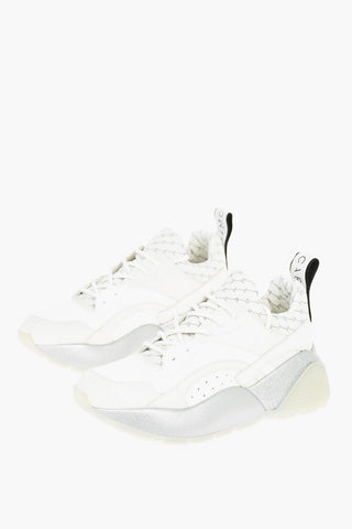 Faux Leather Nylon Sneakers with Glittery Chunky Sole