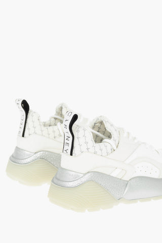 Faux Leather Nylon Sneakers with Glittery Chunky Sole