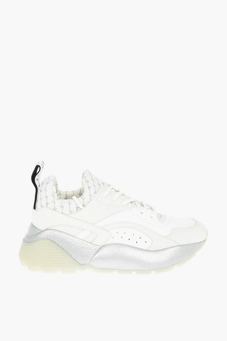 Faux Leather Nylon Sneakers with Glittery Chunky Sole