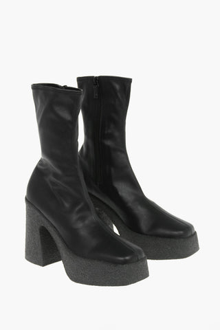 Anfibi In Pelle Vegan a Punta squadrata con Suola Statement Effetto Crepe 11cm