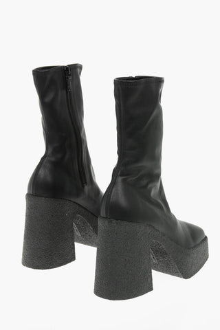 Anfibi In Pelle Vegan a Punta squadrata con Suola Statement Effetto Crepe 11cm