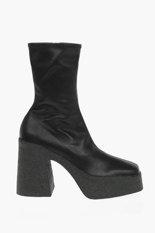 Anfibi In Pelle Vegan a Punta squadrata con Suola Statement Effetto Crepe 11cm