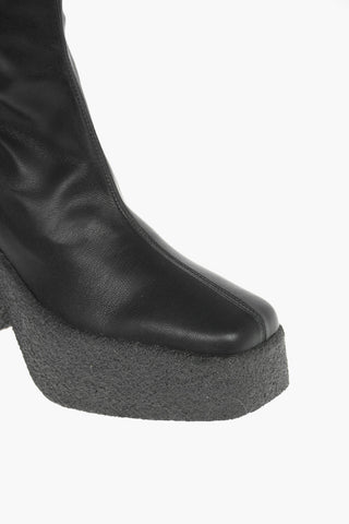 Anfibi In Pelle Vegan a Punta squadrata con Suola Statement Effetto Crepe 11cm