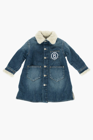 MM6 Padded Denim Jacket with Faux Fur Details