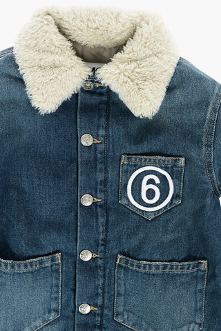 MM6 Padded Denim Jacket with Faux Fur Details