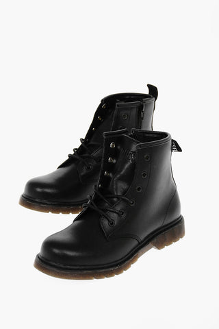 Side Zip Leather Combat Boots
