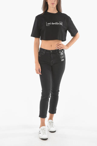 Cropped T-RECROP T-shirt with Front Embroidery