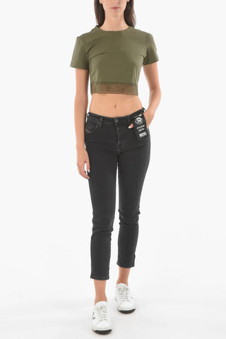 Cropped UFTEE T-shirt with Meshed Logoed Band