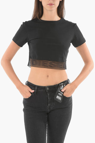 Cropped UFTEE T-shirt with Meshed Logoed Band