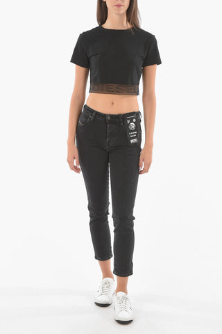 Cropped UFTEE T-shirt with Meshed Logoed Band