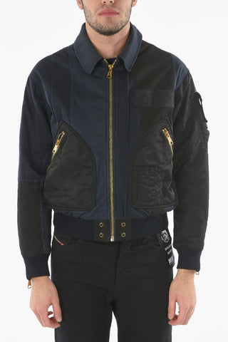 Nylon Detail Quilted Denim Jacket