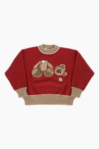 teddy bear embroidered virgin wool crew-neck sweater