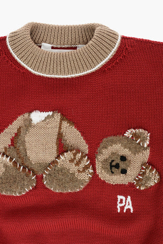 teddy bear embroidered virgin wool crew-neck sweater