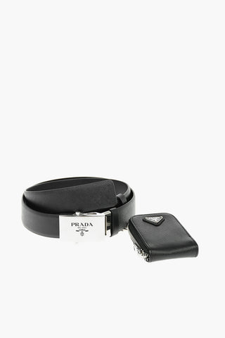 Saffiano-leather Utility Belt with Logoed Pouch