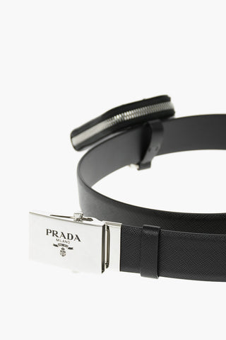 Saffiano-leather Utility Belt with Logoed Pouch