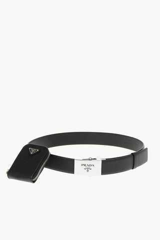 Saffiano-leather Utility Belt with Logoed Pouch