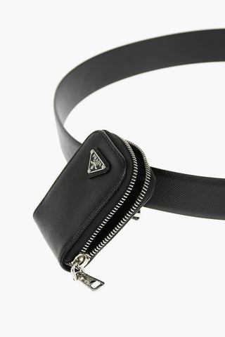 Saffiano-leather Utility Belt with Logoed Pouch