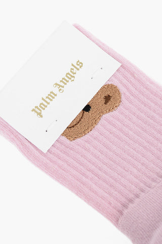 Ribbed Long Socks with Teddy Embroidery
