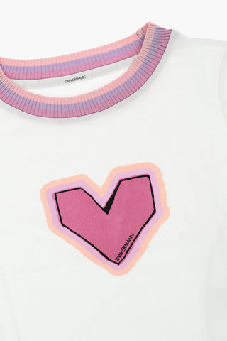 Heart-Printed Front TEDDY Crew-Neck T-shirt