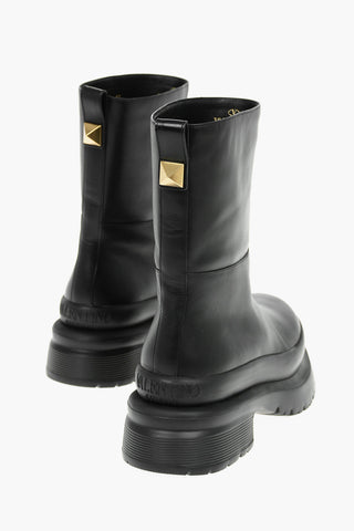 Leather Combat Boots Embellished with Stud with Chunky Soles