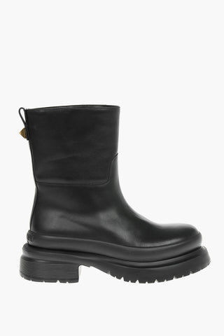 Leather Combat Boots Embellished with Stud with Chunky Soles