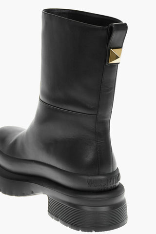 Leather Combat Boots Embellished with Stud with Chunky Soles