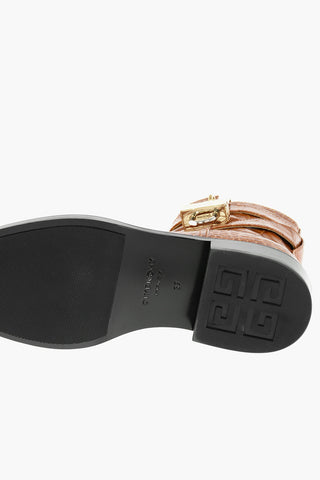 Croco Printed Leather Ankle Boots with Logoed Lock Buckle