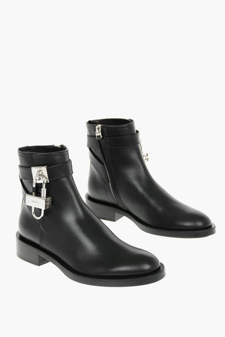 Leather Ankle Boots with Metal Lock Detail