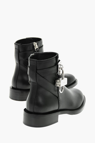 Leather Ankle Boots with Metal Lock Detail