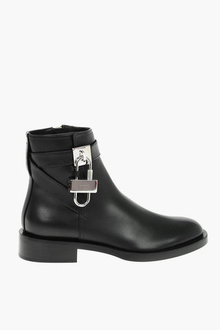 Leather Ankle Boots with Metal Lock Detail