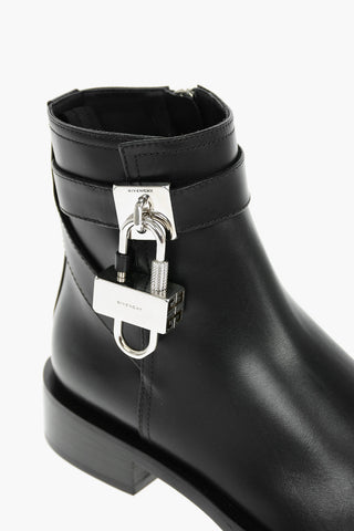 Leather Ankle Boots with Metal Lock Detail