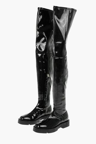 Polished Faux Leather Thigh Boots with Squared Toe