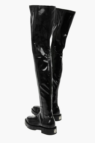 Polished Faux Leather Thigh Boots with Squared Toe