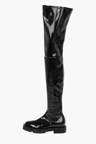 Polished Faux Leather Thigh Boots with Squared Toe