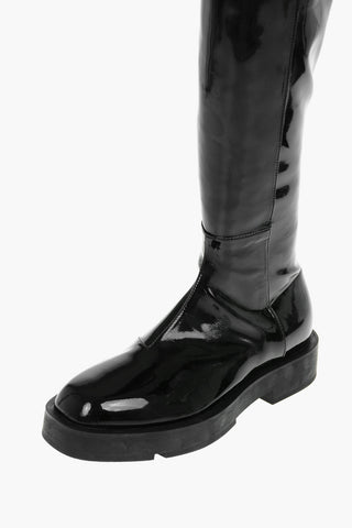 Polished Faux Leather Thigh Boots with Squared Toe