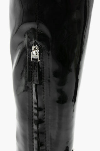 Polished Faux Leather Thigh Boots with Squared Toe