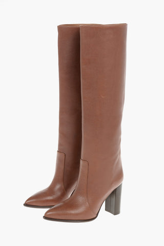 Textured Leather SIENNA Knee-high Boots with Wooden Heel 9,5cm